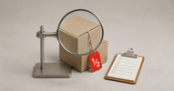 Cardboard box under a magnifying glass with an inspection checklist — is it safe to buy open-box
