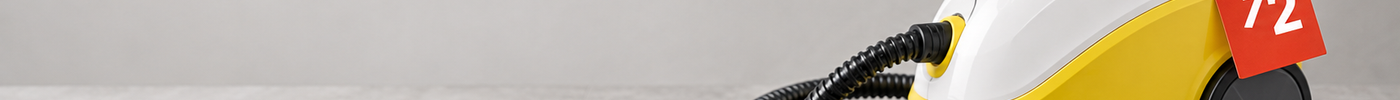 Canister steam cleaner with hose and brush attachments and a red half-price tag
