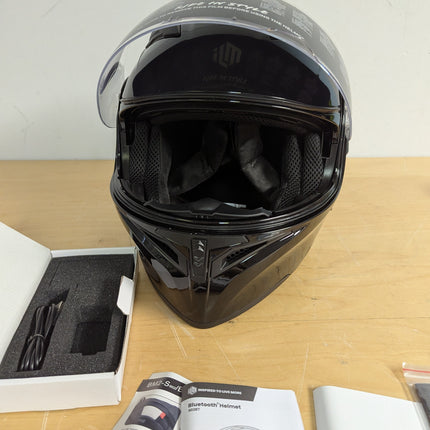 ILM 902BT Bluetooth Motorcycle Helmet, Modular Flip-Up Full Face with Dual Visor, Intercom and Speakers, Gloss Black