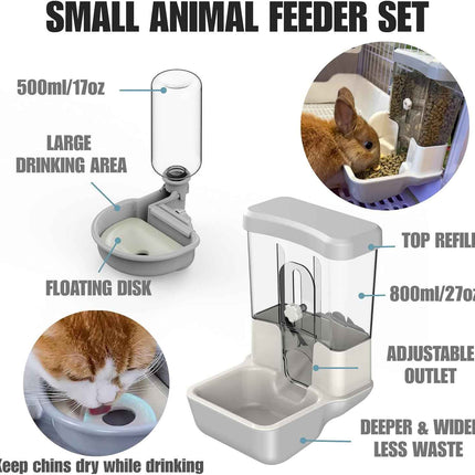 Automatic Pet Food Water Dispenser, Auto Gravity Pet Feeder Water Bottle Set for