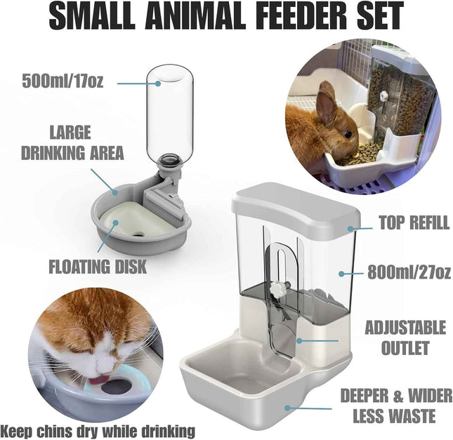 Automatic Pet Food Water Dispenser, Auto Gravity Pet Feeder Water Bottle Set for