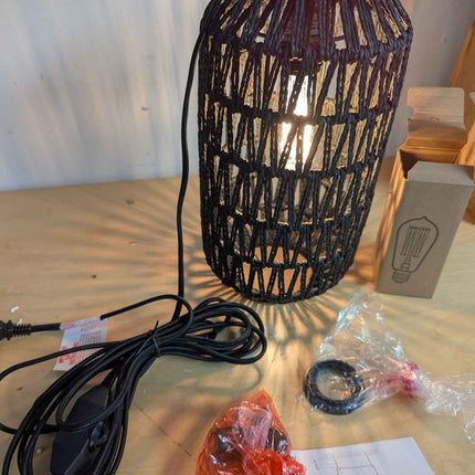 Ruzectt Plug in Pendant Light Rattan Hanging Light with Plug in Cord with Dimmab