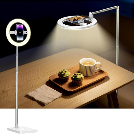 68.5" Overhead Phone Mount Tripod with Ring light, 3000mAh Rechargeable Foldable