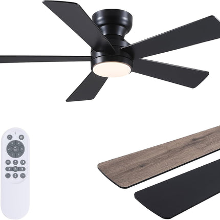 FAULTY Black Ceiling Fans with Lights - 46" Flush Mount Ceiling Fan with Remote
