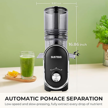 SUSTEAS Cold Press Juicer, 300W, 5.3" Large Feed Chute, 1.5L Capacity, Automatic