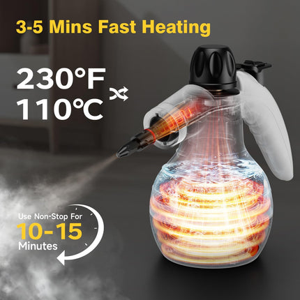 TICYACK Handheld Steam Cleaner with 16 Accessories, 1050W Continuous Steam, Chemical-Free Multi-Surface Cleaning, White