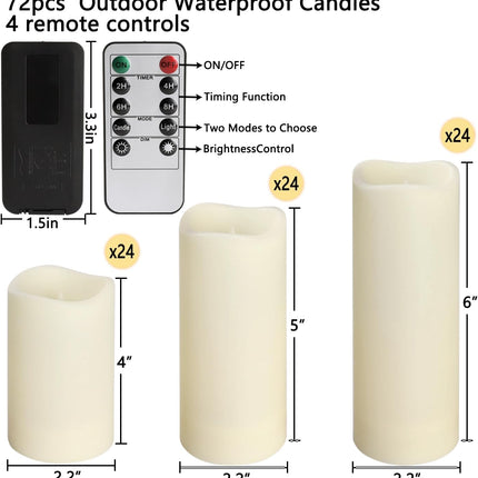 pliadvbu Flameless LED Candles 72 Pack, Outdoor Waterproof Realistic Votive Candles with Remote & Timer for Weddings