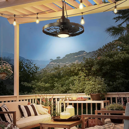 LEDIARY 20" Outdoor Ceiling Fan with Lights,IP65 Waterproof Gazebo Hanging Fan w
