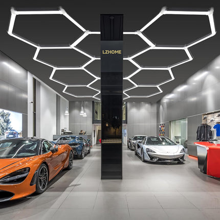 LZHOME Hexagon LED Garage Lights, 11 Grids 48 Pack, 52800 Lumens 5000K Natural White Ceiling Lighting for Shop & Gym