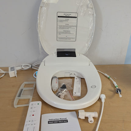 WLJBIDET O80KR Round Bidet Toilet Seat with Warm Water Wash & Air Drying, Heated Seat, Remote & Nightlight