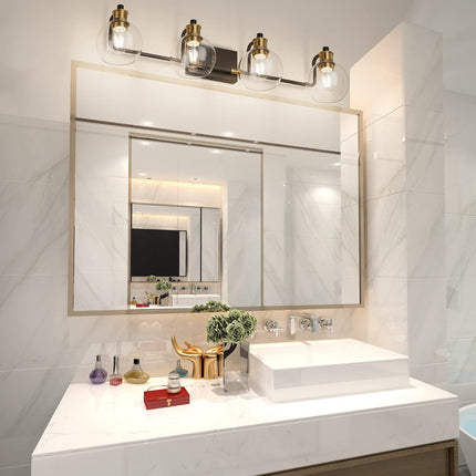 Tipace Industrial Bathroom Vanity Lighting Fixtures 4-Lights Vintage Black & Gol