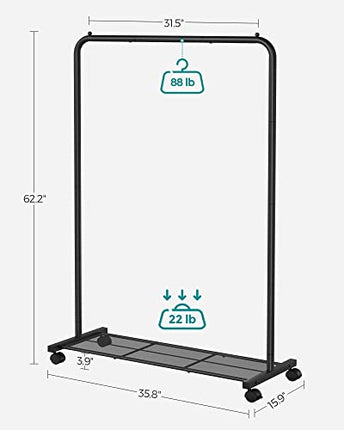 SONGMICS Clothes Rack with Wheels, 35.8 Inch Garment Rack, Clothing Rack for Han
