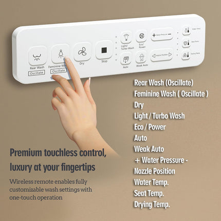 WLJBIDET O80KR Round Bidet Toilet Seat with Warm Water Wash & Air Drying, Heated Seat, Remote & Nightlight