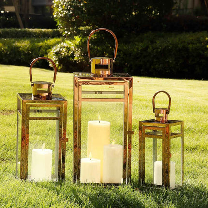 TRIROCKS Set of 3 Stainless Steel Candle Lantern 19'' High Metal Candle Holder w