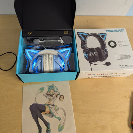 New LED Wireless Cat Ear Headphones (12 Color Changing) with Connectable Attacha