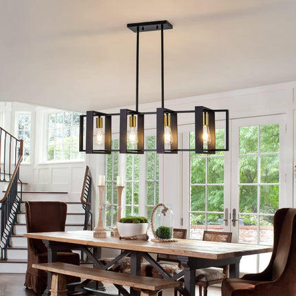 Black Farmhouse Pendant Light,1-Light Small Chandelier,Wood Dining Room Light Fi