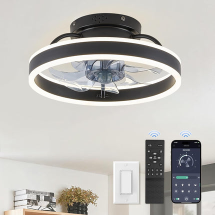 Ceiling Fans with Lights and Remote, 19.7'' Low Profile Ceiling Fans, 3000-6000K