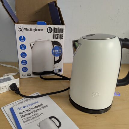Westinghouse 1.7L Electric Steel Kettle - Matte White, Durable Steel Body Constr
