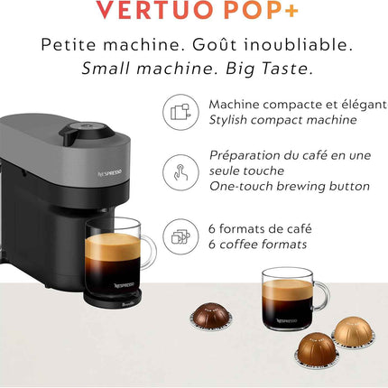Nespresso Vertuo Pop+ Single Serve Coffee and Espresso Machine by Breville, Dark