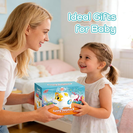Baby Fish Musical Crawling Toy with Lights, Sounds, Blowing Ball, Infant Sensory