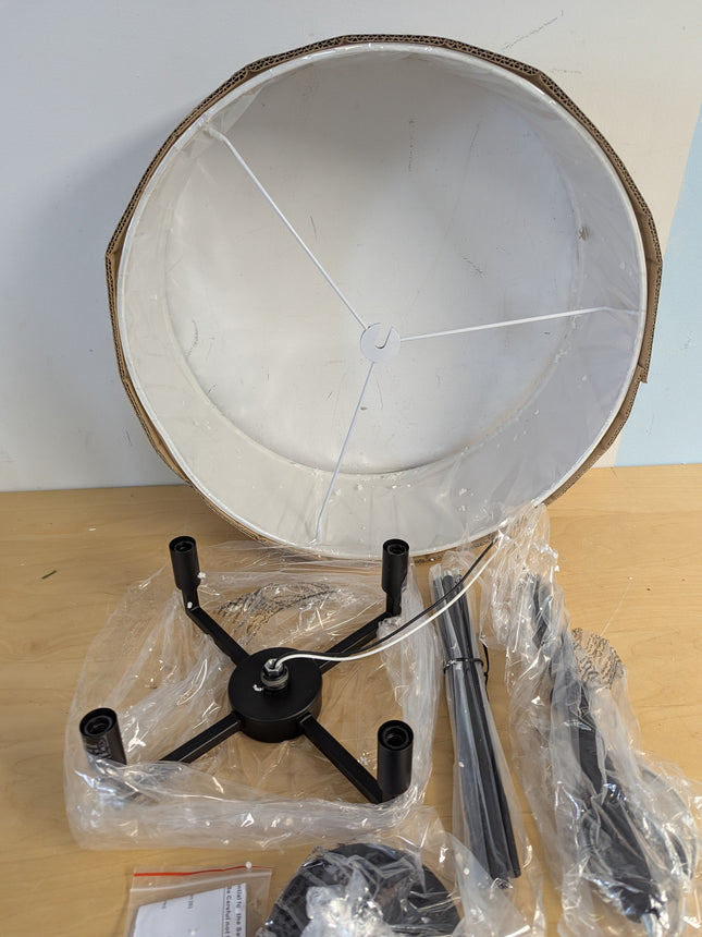 XiNBEi Lighting Drum Chandelier, Farmhouse 4 Light Pendant Light with White Fabr