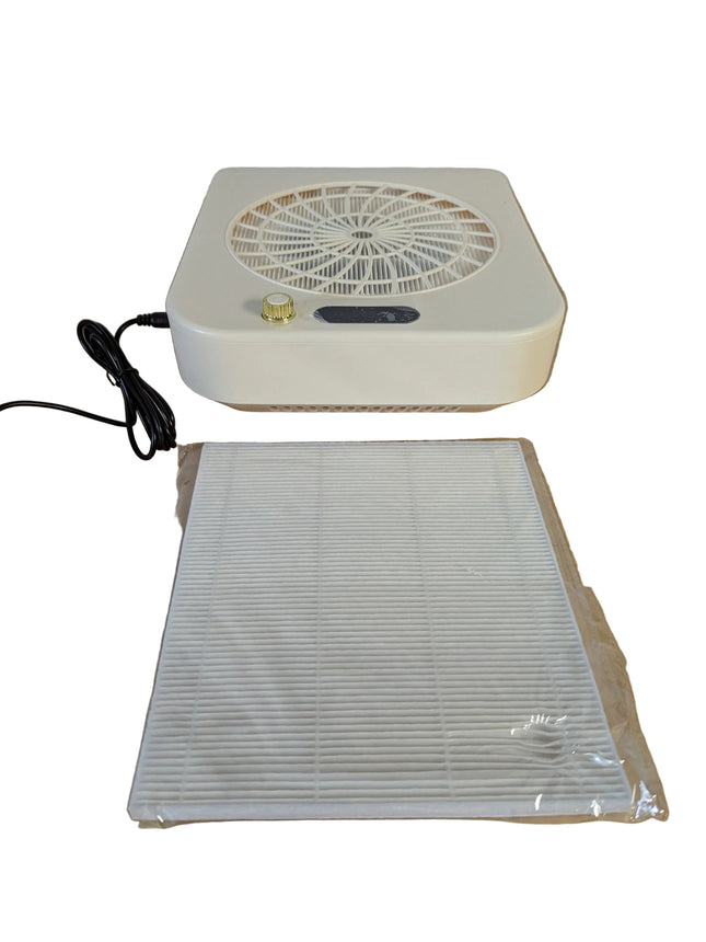 GrowCube Nail Dust Collector with 2 Cleanable Reusable Filters, 45-Speed Adjustable Extractor for Nail Salons, White