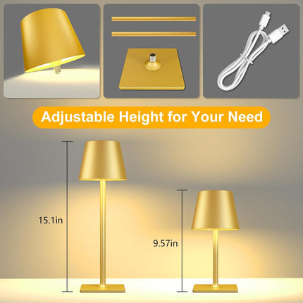 2 Pack Gold Rechargeable Table Lamps,Cordless Lamp with 6000mAh Battery Operated