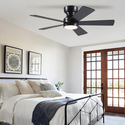 FAULTY Black Ceiling Fans with Lights - 46" Flush Mount Ceiling Fan with Remote