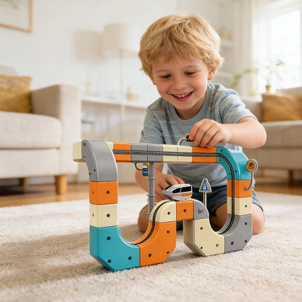 Electric Train Set with 3D Cubes Blocks, Snap-On Magic Blocks Building Track, Un