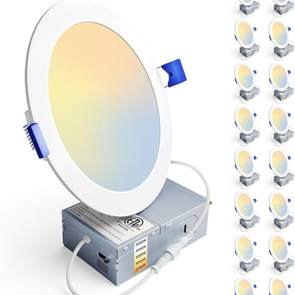 Ensenior 6Inch LED Recessed Slim Pot Light with Junction Box, 2700K/3000K/3500K/