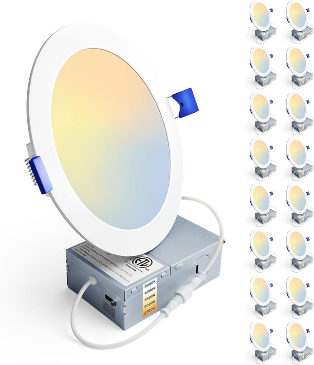 Ensenior 6Inch LED Recessed Slim Pot Light with Junction Box, 2700K/3000K/3500K/