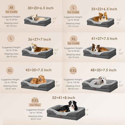 EHEYCIGA Memory Foam Dog Bed for Large Sized, Orthopedic Dog Sofa with Sides and