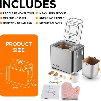 Neretva 20-IN-1 Bread Maker, Dual Heater 2LB Bread Machine Stainless Steel Bread