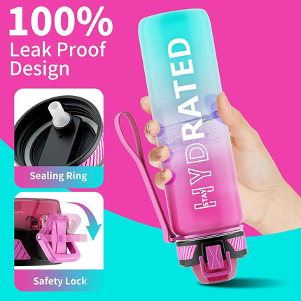 QLUR Water Bottle with Straw, 32oz Sports Motivational Water Bottle with Time Ma