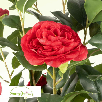 Howngyesimu 38' Artificial Camellia Tree - 2 Packs, Faux Camellia Plant in Pebbl