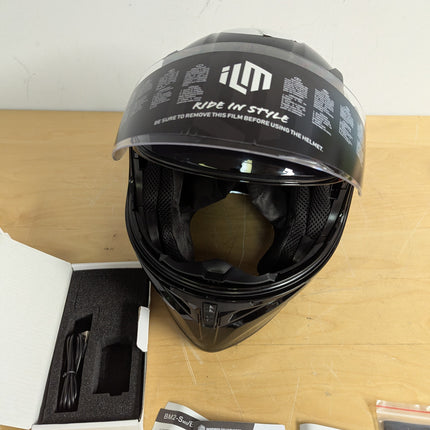 ILM 902BT Bluetooth Motorcycle Helmet, Modular Flip-Up Full Face with Dual Visor, Intercom and Speakers, Gloss Black