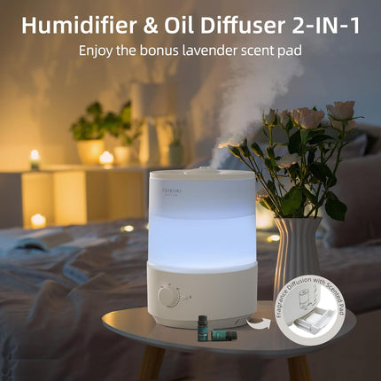 ASAKUKI Humidifiers for Bedroom, 3L Top Fill Cool Mist Air Humidifier & Aroma Di