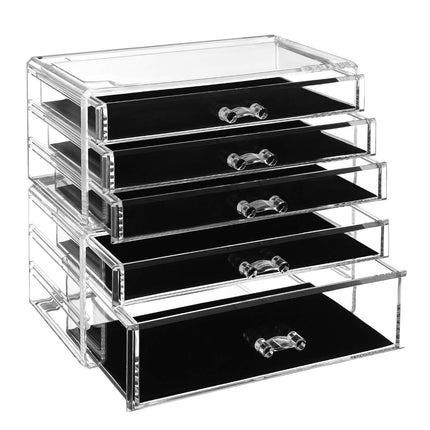 SONGMICS Makeup Organizer, Stackable Cosmetics Boxes, 5 Drawers, Transparent Pol
