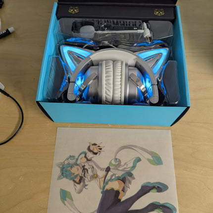 New LED Wireless Cat Ear Headphones (12 Color Changing) with Connectable Attacha