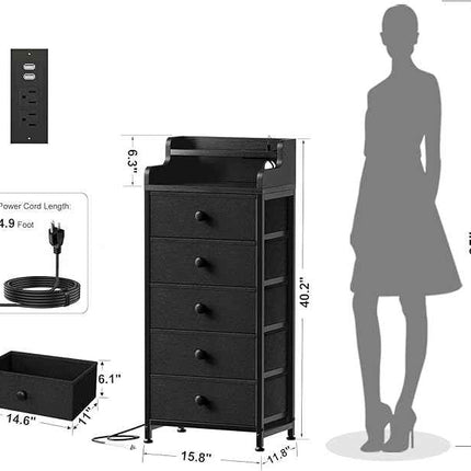 REAHOME Dresser for Bedroom with Charging Station and LED Lights, 5 Drawers Dres
