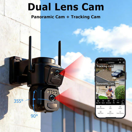 Uniter 4K Dual Lens Solar Security Cameras Wireless Outdoor, 2.4G WiFi, 360° Pan