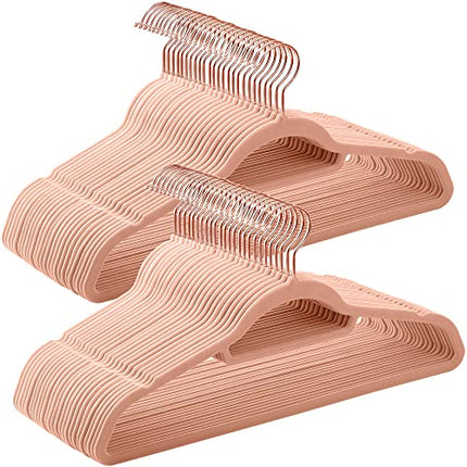 SONGMICS Velvet Hangers, Set of 50 Clothes Hanger with Rose Gold Swivel Hook, No
