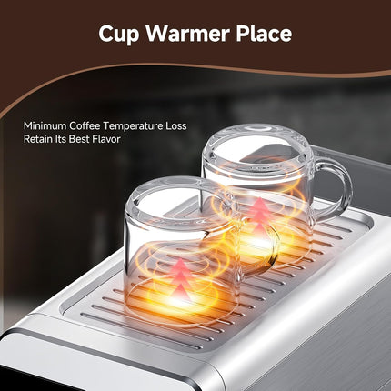 AMZCHEF 20 Bar Espresso Machine, Compact Stainless Steel Coffee Maker with LED Touch Screen & Milk Frother, Nickel