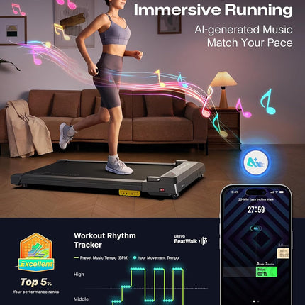 UREVO 2-in-1 Under Desk Walking Pad Treadmill, 4 MPH with 2.5 HP 40 dB Quiet Motor, App Control and 265 lb Capacity