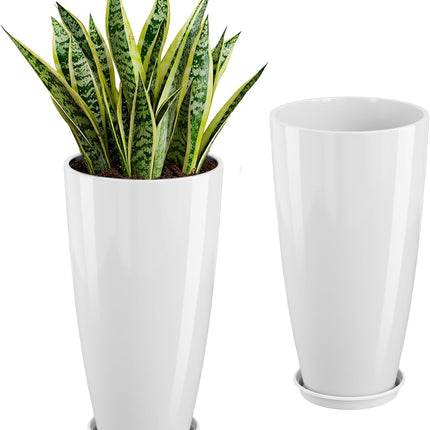 (NO TRAY) QCQHDU 21 Inch Tall Planters, 2 Pack, Indoor & Outdoor