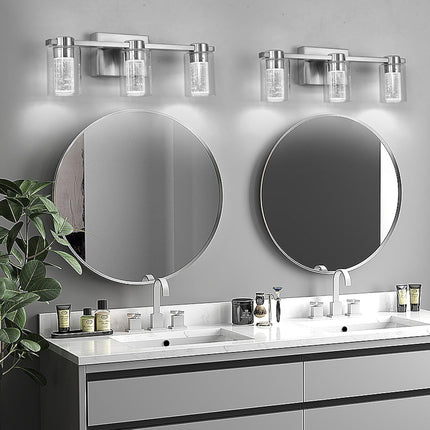 Eatich 3-Light Brushed Nickel Vanity Light, 3000K/4000K/6000K Crystal Bathroom L