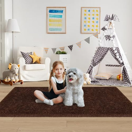 ZJYeRug Brown Runner Rugs for Bedroom Living Room,Non Slip Bedside Fluffy Area R