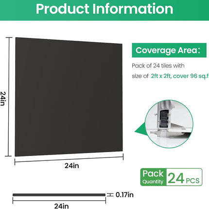 LooYee 24 PCS 24 x 24 Inch Black Drop Ceiling Tiles, 2 x 2FT PVC Smooth Ceiling