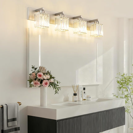 Aipsun 4-Light Crystal Modern Bathroom Vanity Light, Brushed Nickel