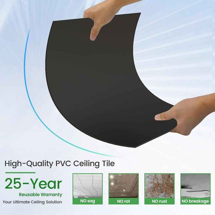 LooYee 24 PCS 24 x 24 Inch Black Drop Ceiling Tiles, 2 x 2FT PVC Smooth Ceiling